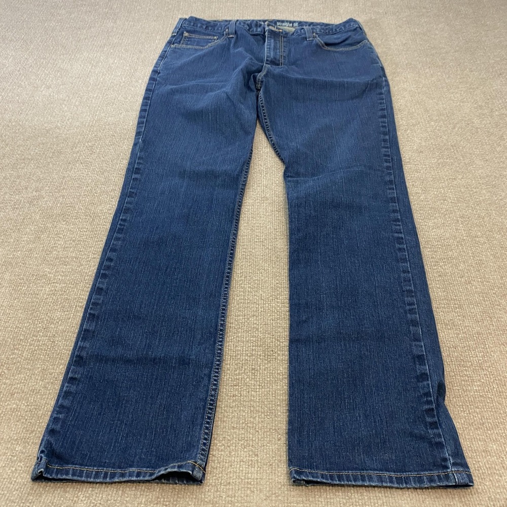 Carhartt‎ 102807 Straight Fit Jeans Mens 38x33 Blue Medium Wash Stretch Denim